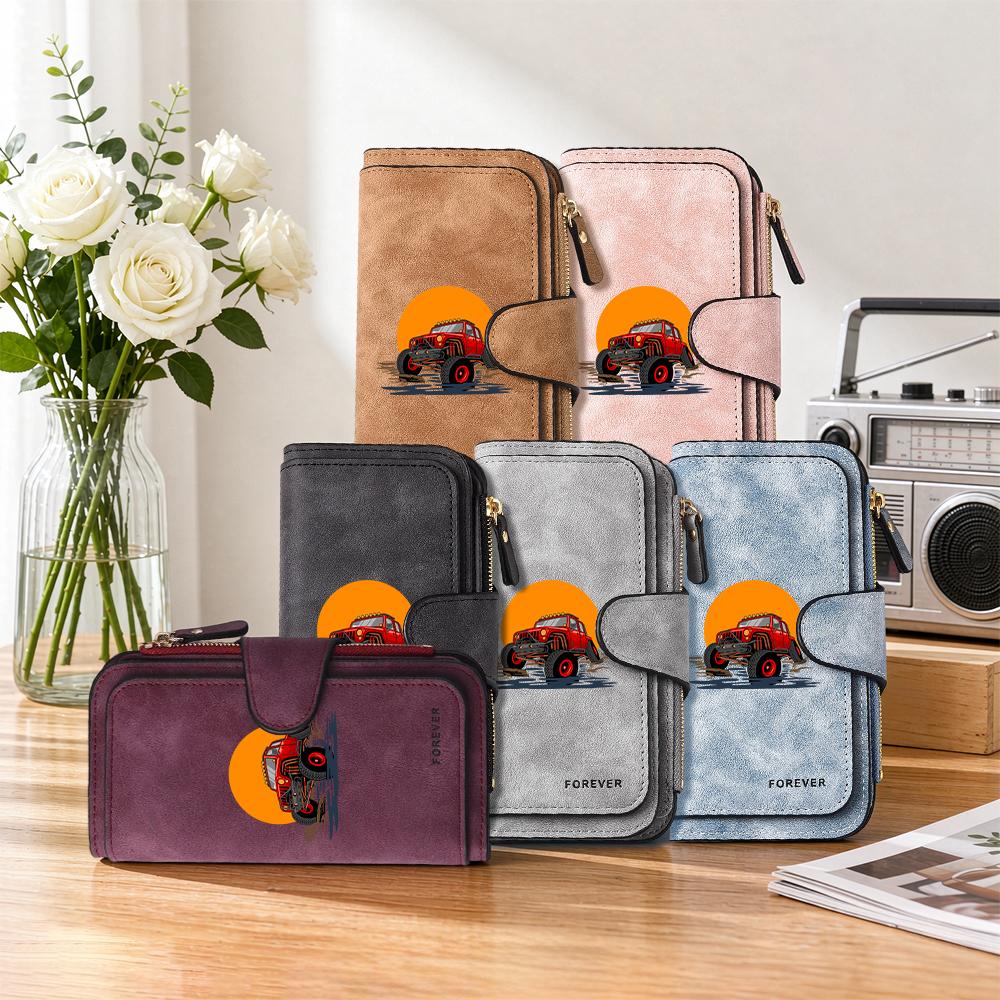Vintage Off Road Car Print Purse Fashion Multi Slot Card Holder Slim Portable Wallet