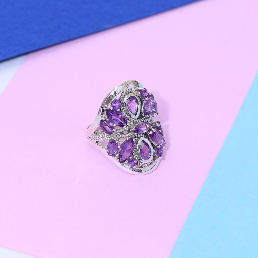 Vintage Purple Amethyst 925 Sterling Silver Ring - Boho Gemstone Jewelry