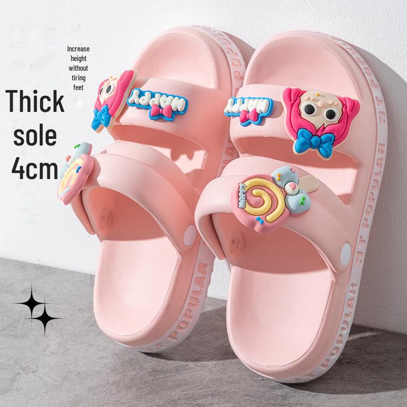 Женские пляжные сандалии с рисунком на толстой подошве, нескользящие, двухсторонняя летняя обувь