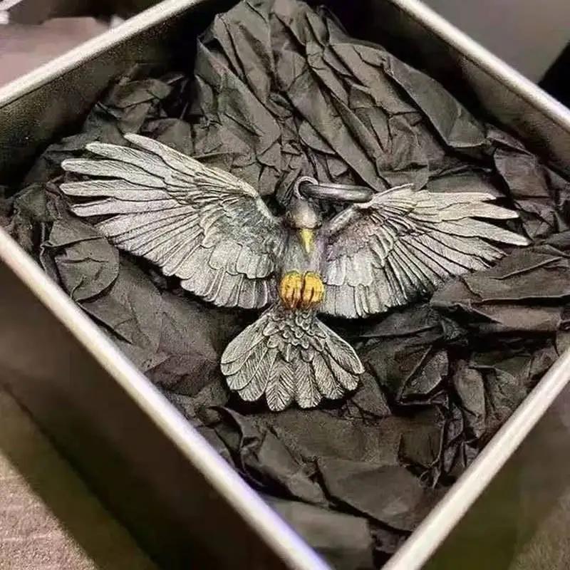 Viking Style Long Chains Eagle Wings Pendant Necklace for Men Hip Hop Punk Fashion Motorcycle Party Personality Charm Jewelry