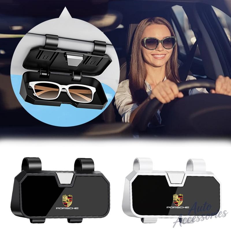 Car Sun Visor Glasses Case Organizer Storage Box Accessory For Porsche Panamera Spyder Carrera Macan Cayman Cayenne 911 Sticker