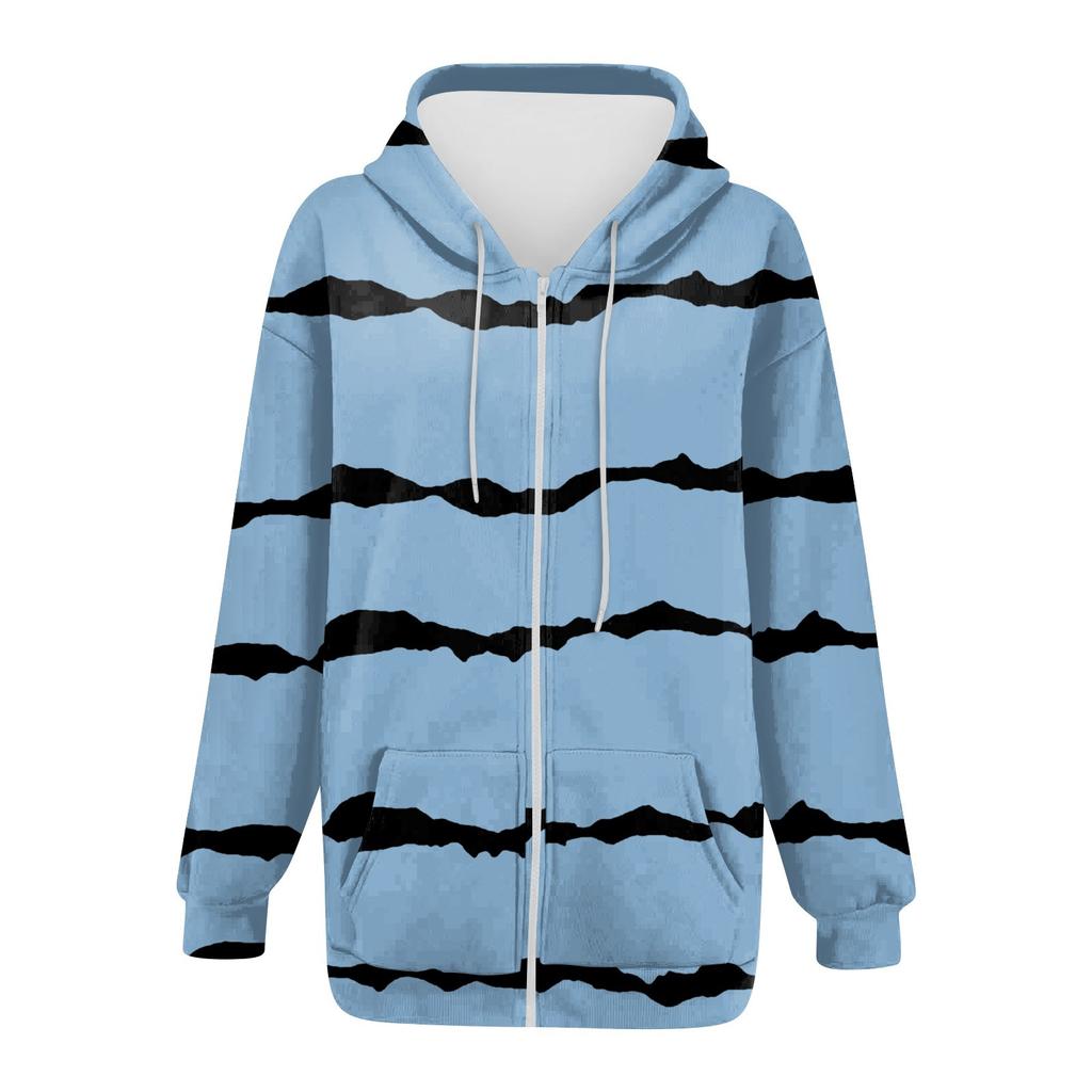 Женская модная повседневная толстовка с принтом и длинным рукавом с карманом, кардиган, куртка, пальто с капюшоном на молнии