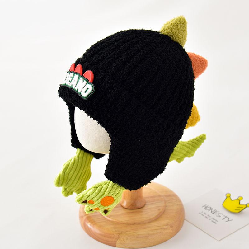 New Little Dinosaur Cartoon Ear Protection Hat Boy Baby Knitted Hat Autumn and Winter New Children's Wool Warm and Windproof