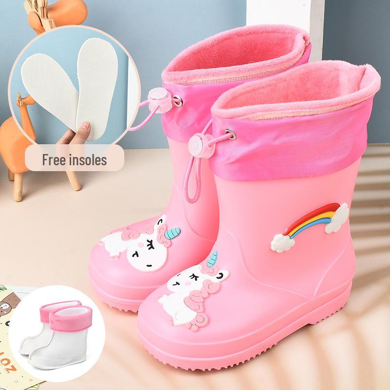 Мультяшные детские водонепроницаемые резиновые дождевые сапоги с нескользящей подошвой для малышей и детей