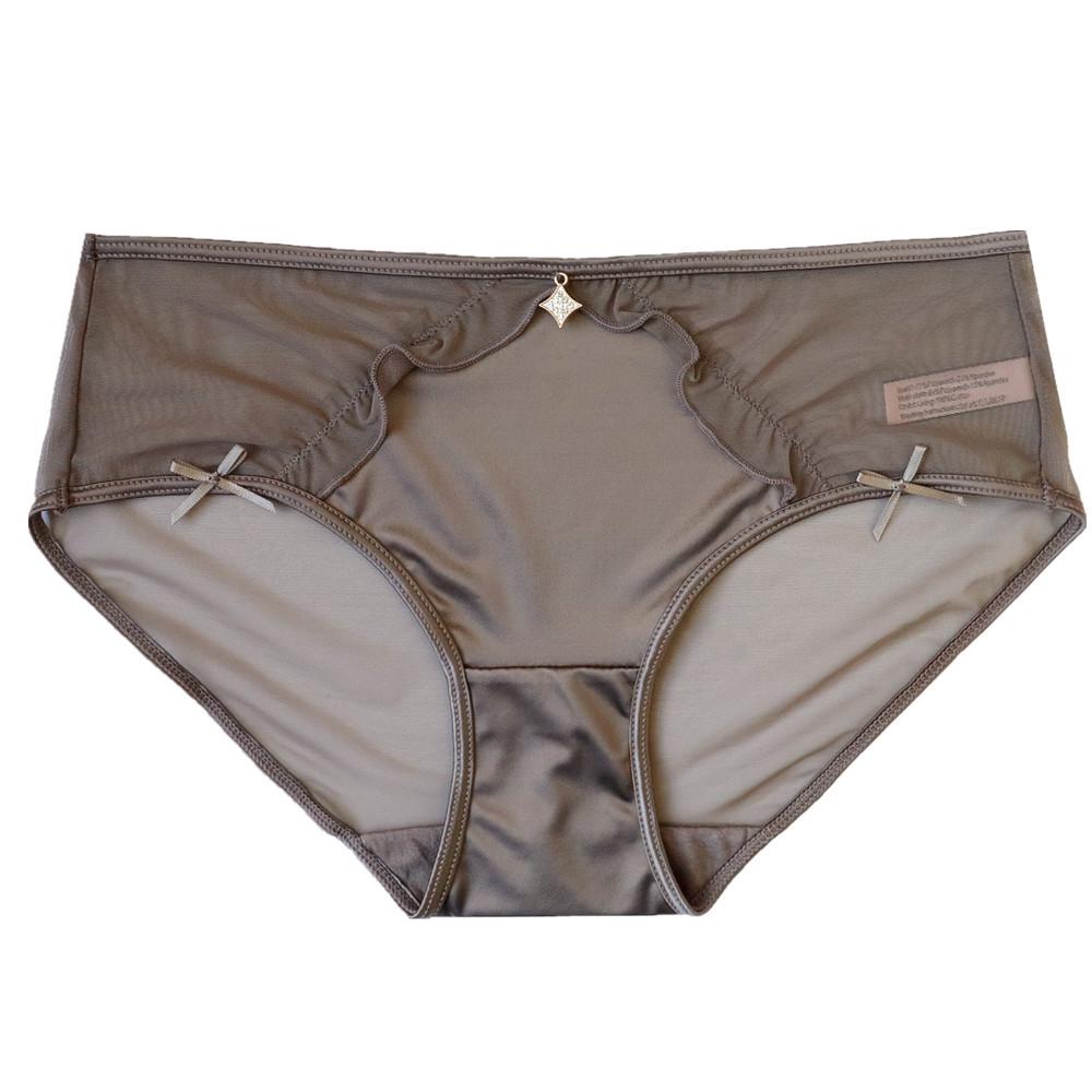 Women's Simple Breathable Sexy Satin Patchwork Mesh Low Waist Comfortable Antibacterial Briefs Underwear