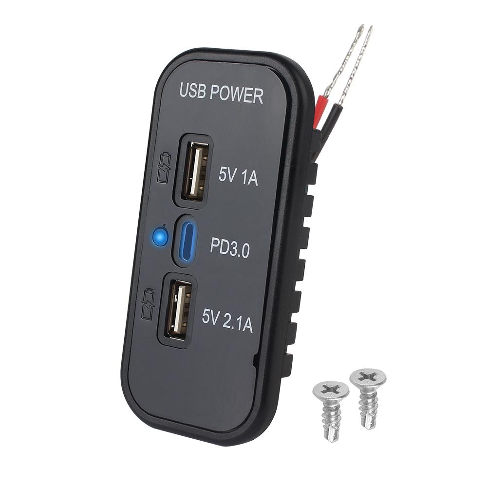 Dual USB Charger Outlet Quick Charge Panel Wall Mount 3 Port USB Charger Socket Car Charge Adapter 12/24V
