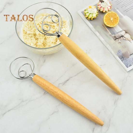 Danish Dough Whisk with Oak Handle Stainless Steel Flour Mixer Eggs Cream Mixing Rods Flour Cake Stirrer Kitchen Baking