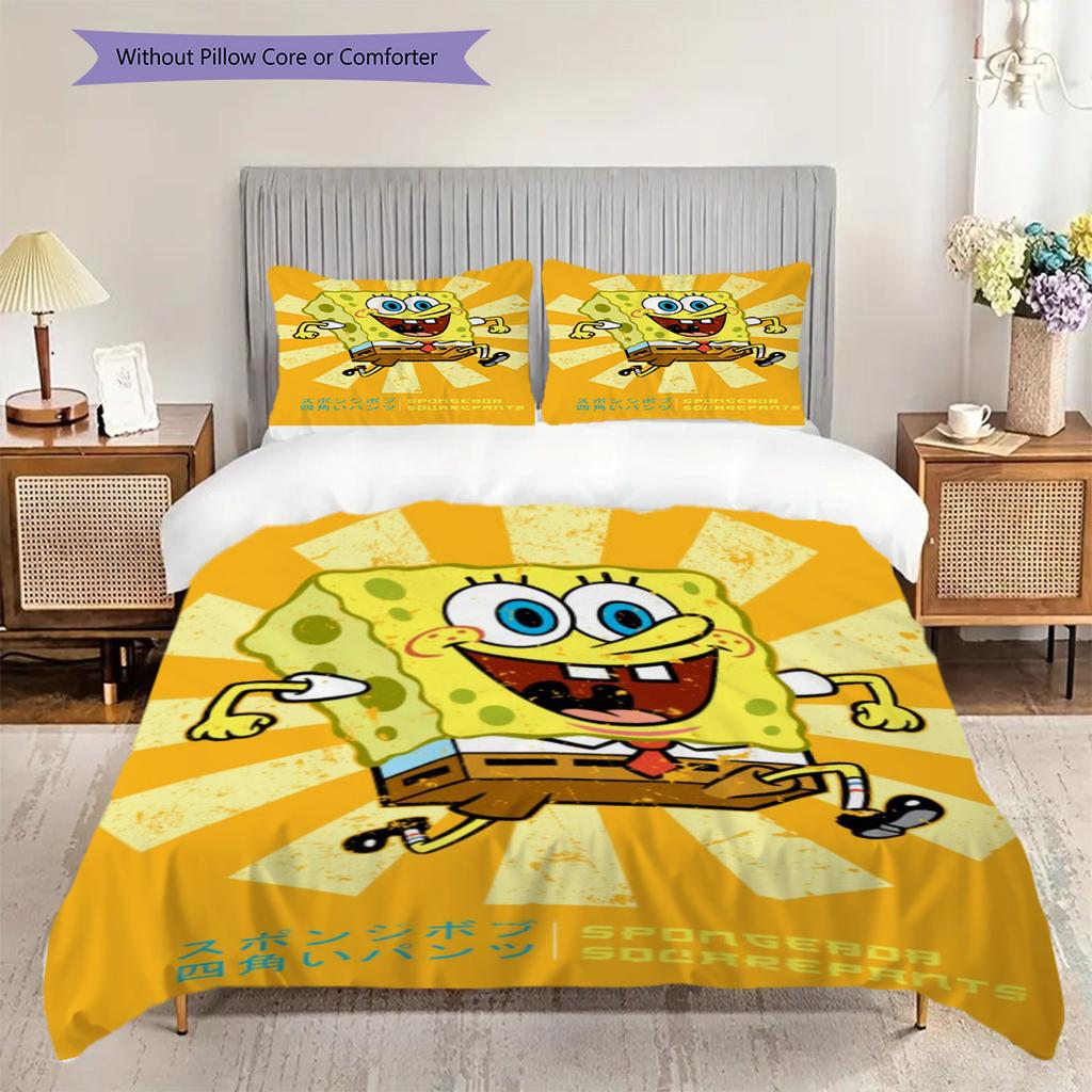 Spongebob Squarepants Yellow Background Threepiece Set 1 Duvet Cover 2 Pillowcase Without Core Duvet Cover And Pillowcase