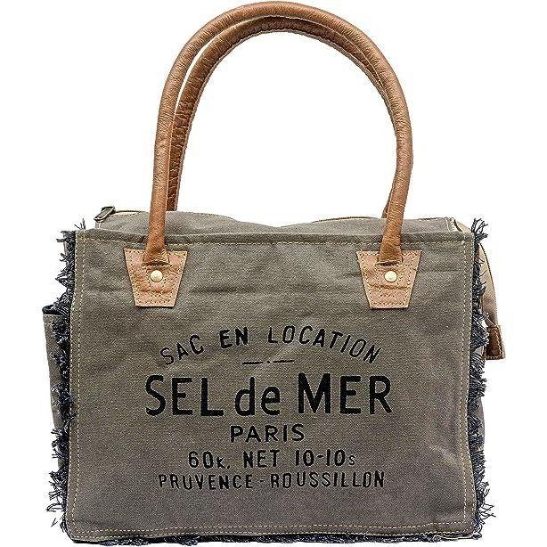 Сумки Sel De Mer Ручная сумка из переработанного холста Большая сумка из переработанного холста и воловьей кожи Сияющая кожаная сумка из переработанного холста