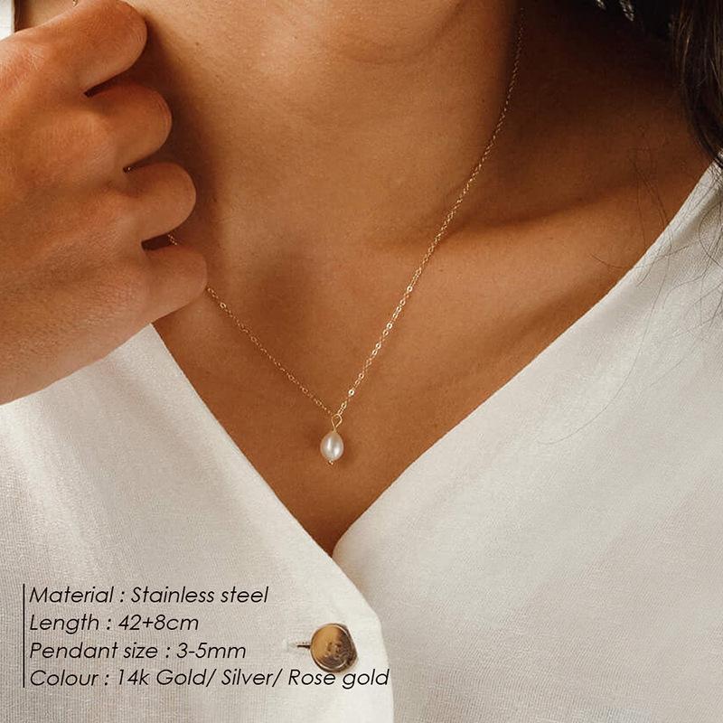 SC Popular Fashion Stainless Steel Necklace Korean Gold Silver Chain Necklace Trendy Freshwater Pearl Pendent Necklace for Women