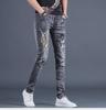 European Men's Spring & Autumn Tiger Head Slim Fit Jeans with Hot Diamond Detail