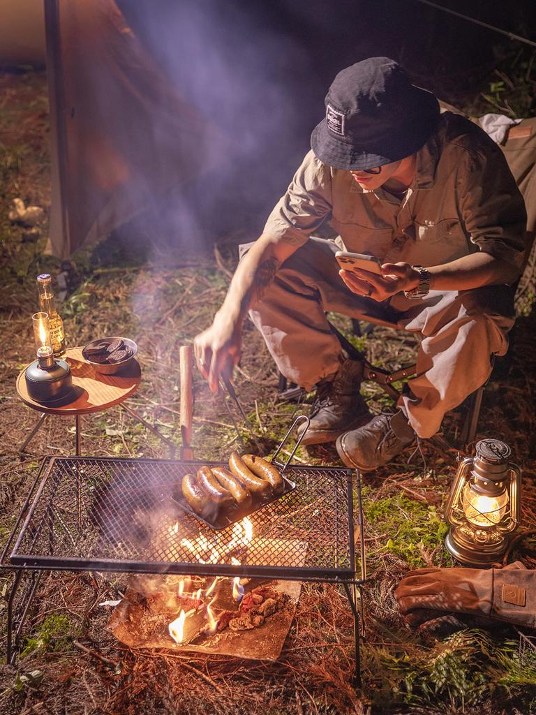 Camping Moon Stacking Rack Mesh Table Folding Rack Expanded Metal Table Black Black Gear T-238