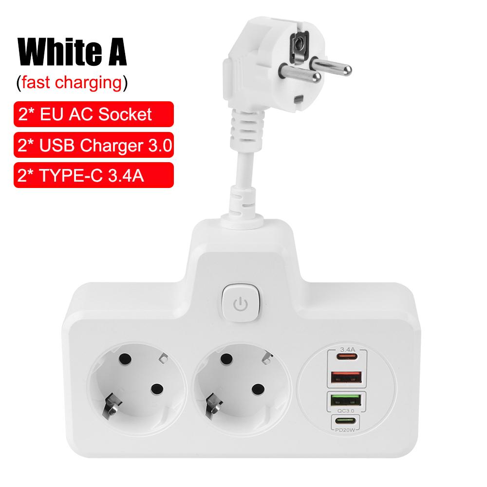 Electrical Socket Fast Charging Ports For Home Office Extension Cord With Switches 2AC Wall Socket Wall Charger With USB Outlets Power Strip Adapter
