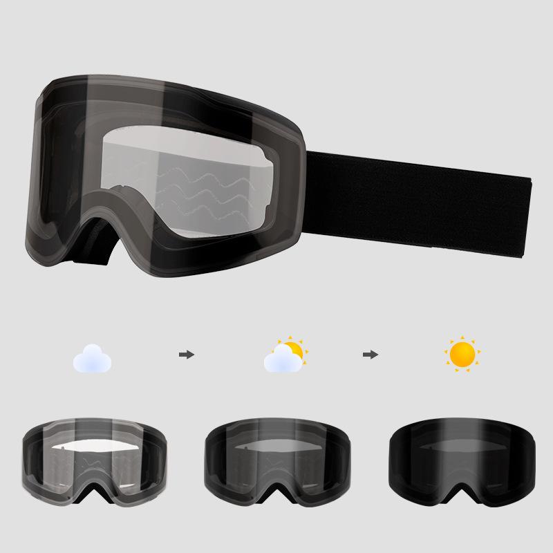 Magnetic color-changing ski goggles, anti-fog, double-layer snow ski equipment, compatible with prescription glasses, unisex ski goggles