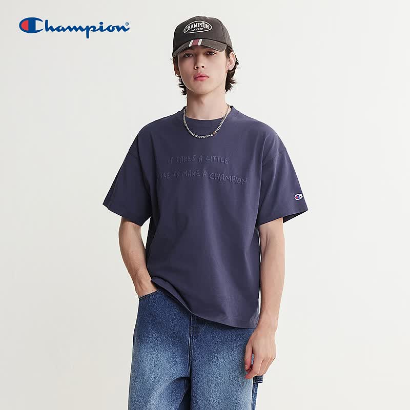 Champion Унисекс Хлопковая футболка с 3D-буквой, короткий рукав