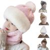 Women Winter Hat with Integrated Scarf Thick Plush Warm Windproof Full Protection Outdoor