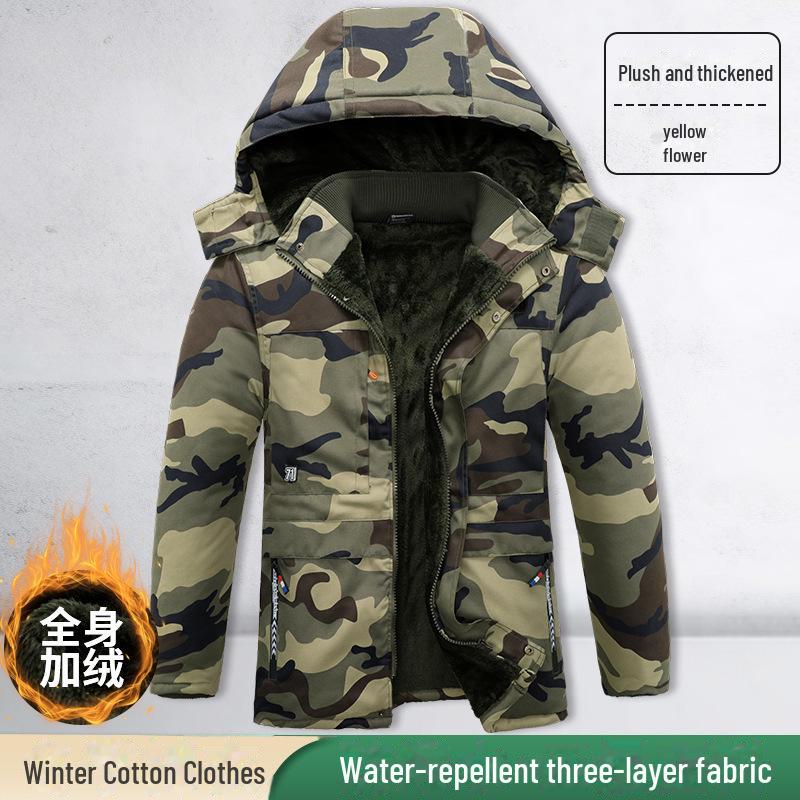 Мужская зимняя камуфляжная хлопковая рабочая куртка - толстое теплое военное пальто для охраны труда