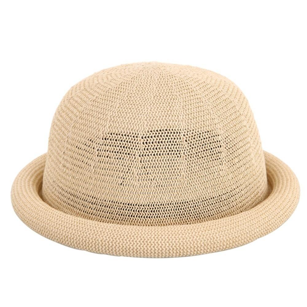Round Top Roll Brim Hat Raffia Weave Sun Visor Hat Elegant Straw Hat Beach Vacation