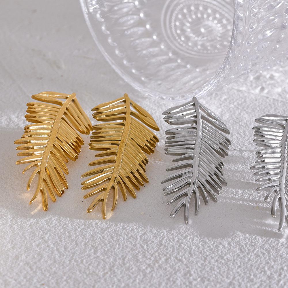 Eetit Массивные серьги-гвоздики с длинными листьями, водонепроницаемые, из нержавеющей стали, цвета растений, цвета золота, серебра, металла, большие модные украшения для женщин