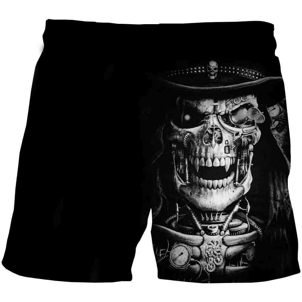 Мужские летние пляжные брюки из ткани Health Fabric Black Stretch Casual Ordinary с 3D-принтом, мужские брюки с рисунком черепа