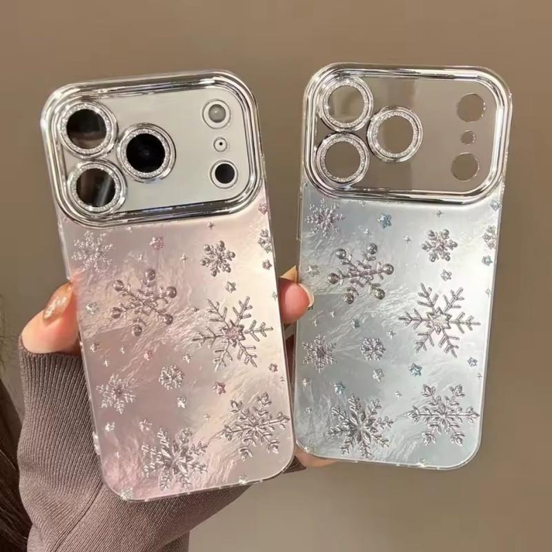 Зимний Рождественский Чехол для телефона с блестками и снежинками для iPhone 17 16 Pro Max 15 14 13 12 Pro 11 Ударопрочная силиконовая задняя крышка