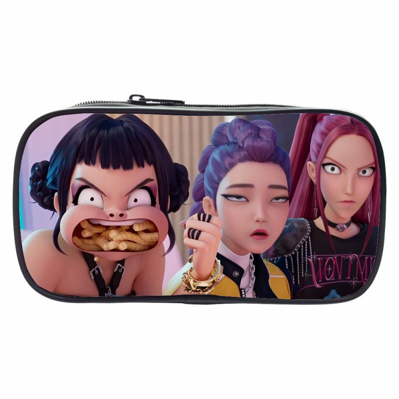Kpop Demon Hunters Large Capacity Pencil Bag Pink Black Pencil Bag Stationery Storage Bag