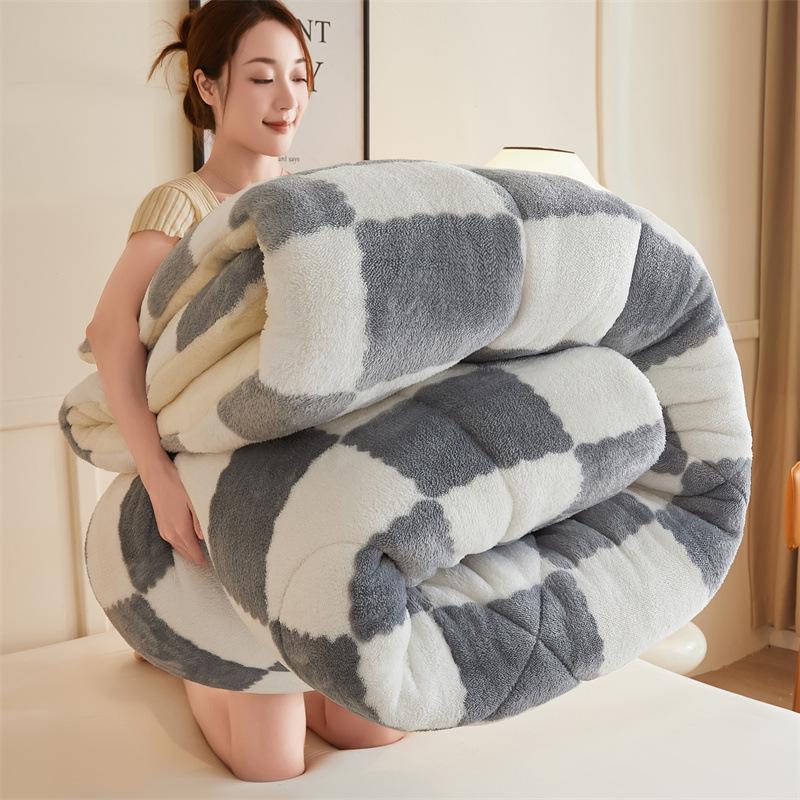 Super Thick Warm Winter Checkerboard Duvet Blankets Soft Artificial Lamb Cashmere Weighted Fluffy Warmth Duvet Comforter Quilt
