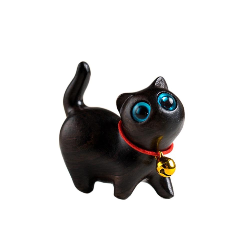 Kawaii Wooden Carved Figurine Mini Rainbow Car Ornament Cat Desktop Figurine Car