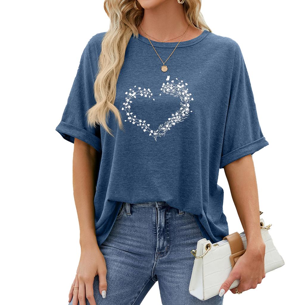 Women Fashion Plus Size Print Tees Summer Casual Round Neck Short Sleeve Top Pullover Loose T-shirt