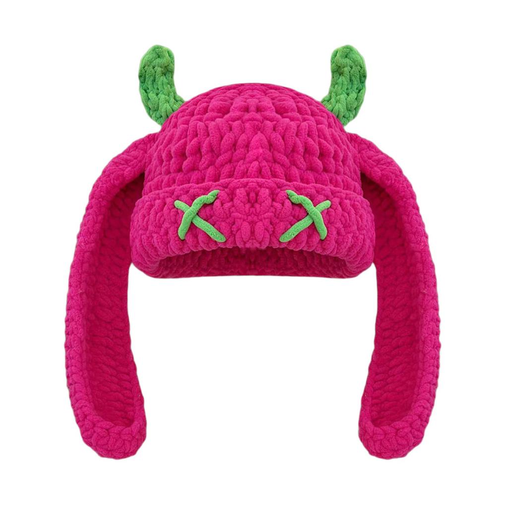 Cute And Quirky Little Devil Long-eared Knitted Hat For Women, Warm And Ear-protecting For Fall And Winter, Sweet And Cool Horned Pullover Woolen Hat