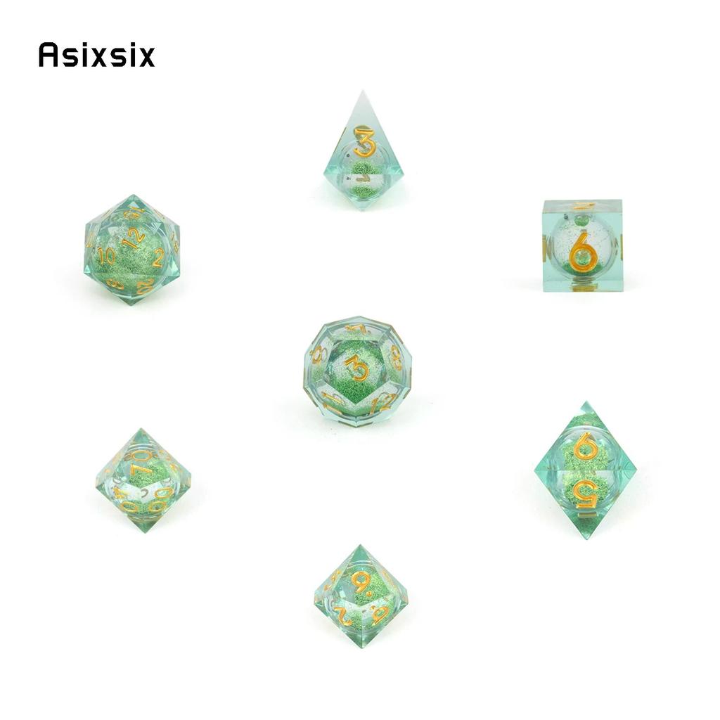 7 шт. зеленая смола, струящийся песок, золотой номер, острые края, многогранные кости, подходят для настольной игры в жанре RPG