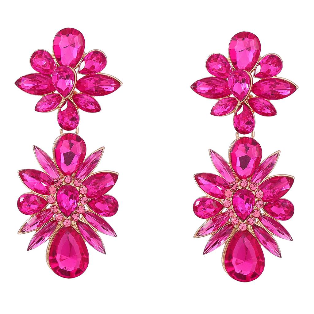 Crystal Flowers Dangle Geometric Earrings For Women Pendientes Bride Wedding Party Vintage Jewelry