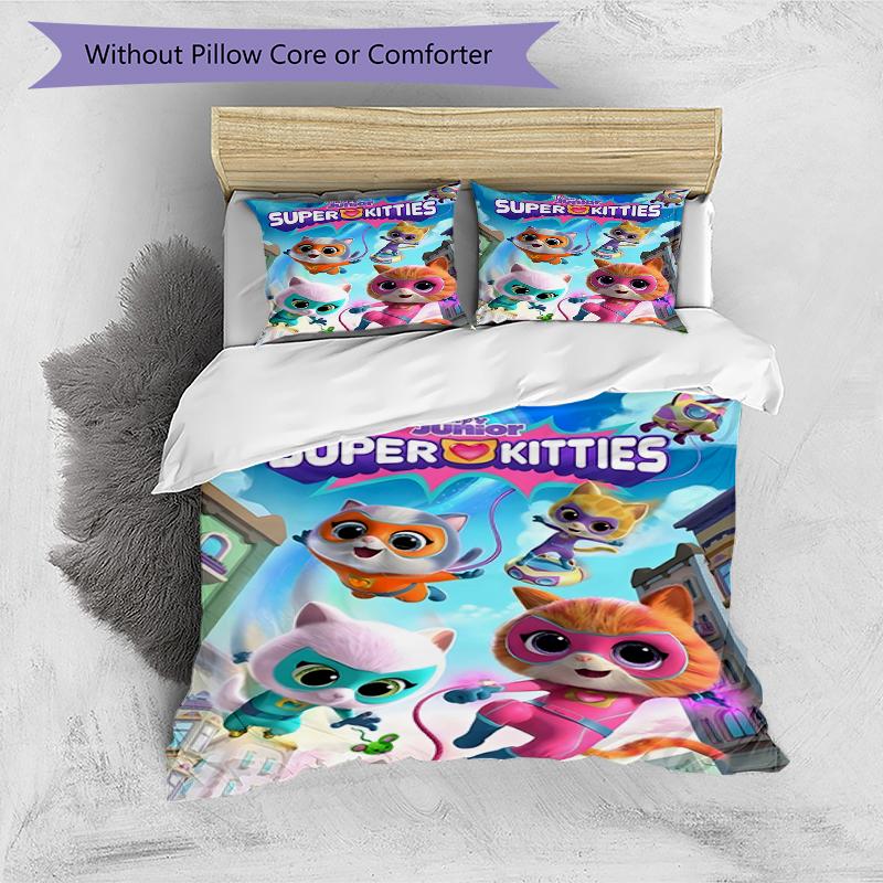 3pcs Super Kitties Adventures2 Design Cover Set - HD Printed Bedding with 1 Cover and 2 Pillowcases - Perfect for Home and Dorm Decor
