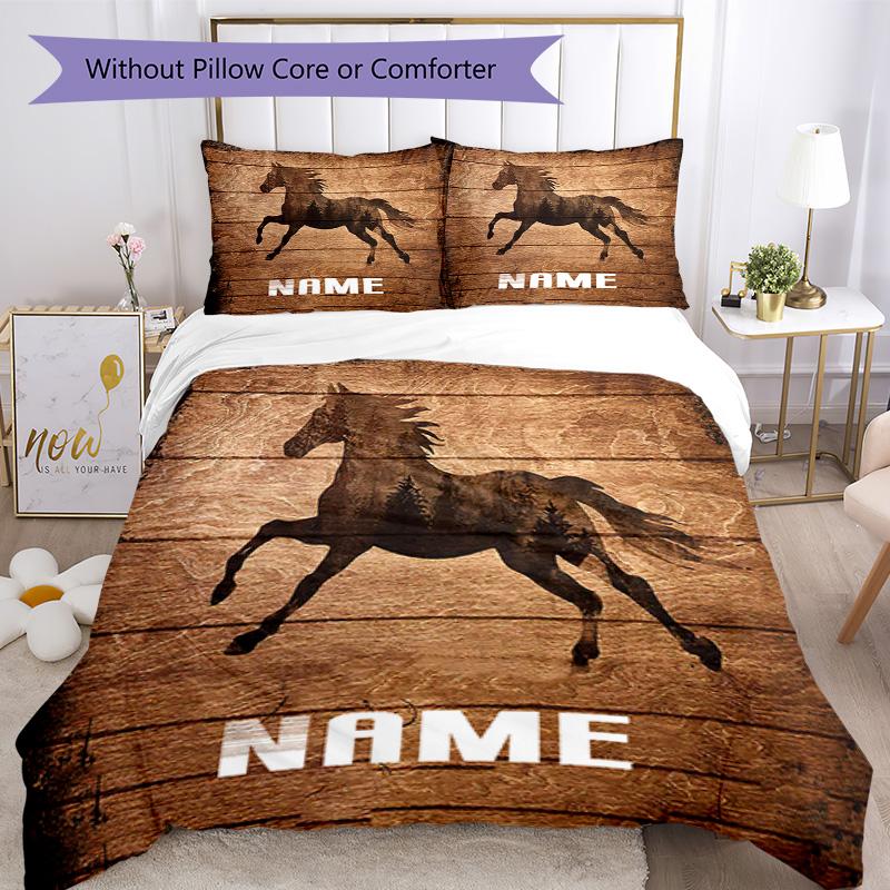 Horse88 Customize Your Name Bedding Set Breathable Duvet Cover With Pillowcases Decorative Bed Linen For Bedroom Home Decoration Birthday Gift