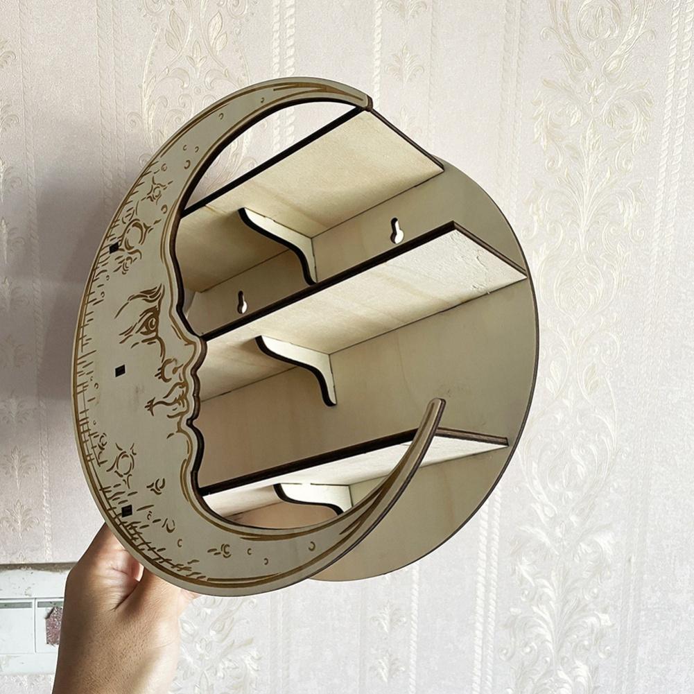 Деревянная полка для хранения кристаллов Луны для кристаллов эфирного масла, настенный домашний декор