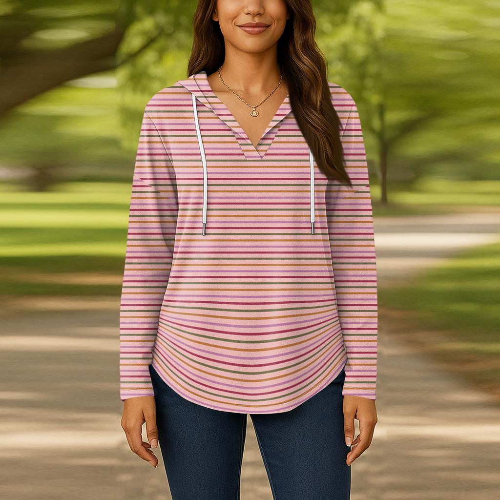 Женские модные толстовки с капюшоном V-образным вырезом с длинным рукавом и цветочным принтом на шнурке, повседневные свободные пуловеры