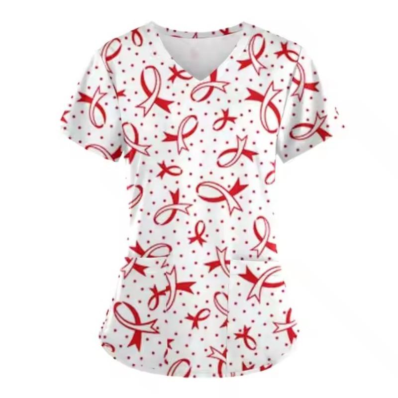 Медицинская форма с розовой лентой, борец с раком, женская униформа с V-образным вырезом, короткими рукавами и карманами, женская униформа с медицинскими халатами