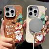 For Magsafe Magnetic Leather Texture Phone Case for iPhone 16 15 Pro 14 Plus 13 12 Pro Max 11 New Year's Santa Claus Pattern Soft Tpu Slim Cover