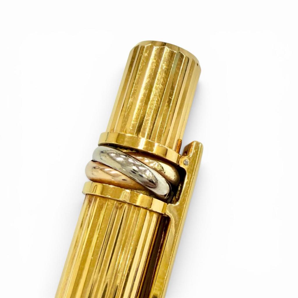 Отличная шариковая ручка Cartier Trinity Полоска Поворотный механизм золотая мужская Б/у