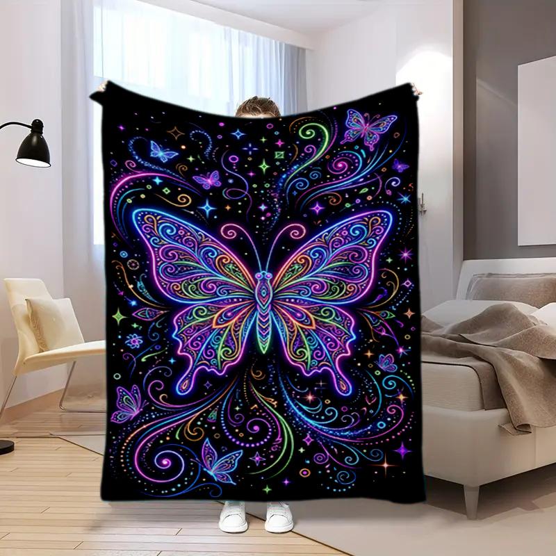 Dark Romance Butterfly Roses Blanket Sofa Blanket Camping Trip Bedroom Outdoor Plush Blanket Digital Printing