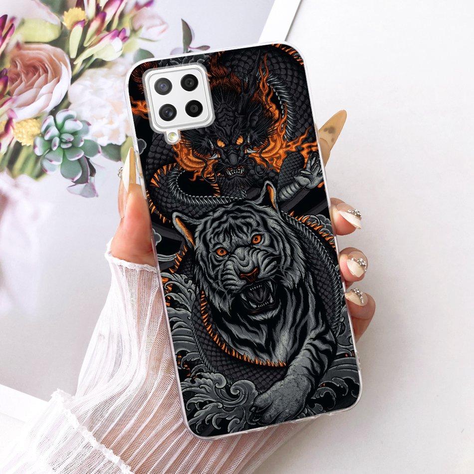For Samsung Galaxy A22 4G A225F / A22 5G A226B Cool Dragon Tiger Pattern Phone Case For Samsung A22 Soft Silicone TPU Bumpers