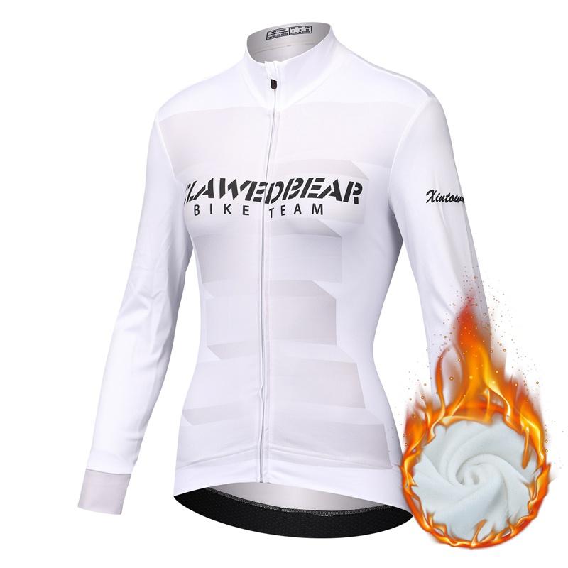 Зимний флисовый велосипедный трикотаж, женская одежда для велоспорта, сохраняющий тепло с длинным рукавом, велосипедный топ