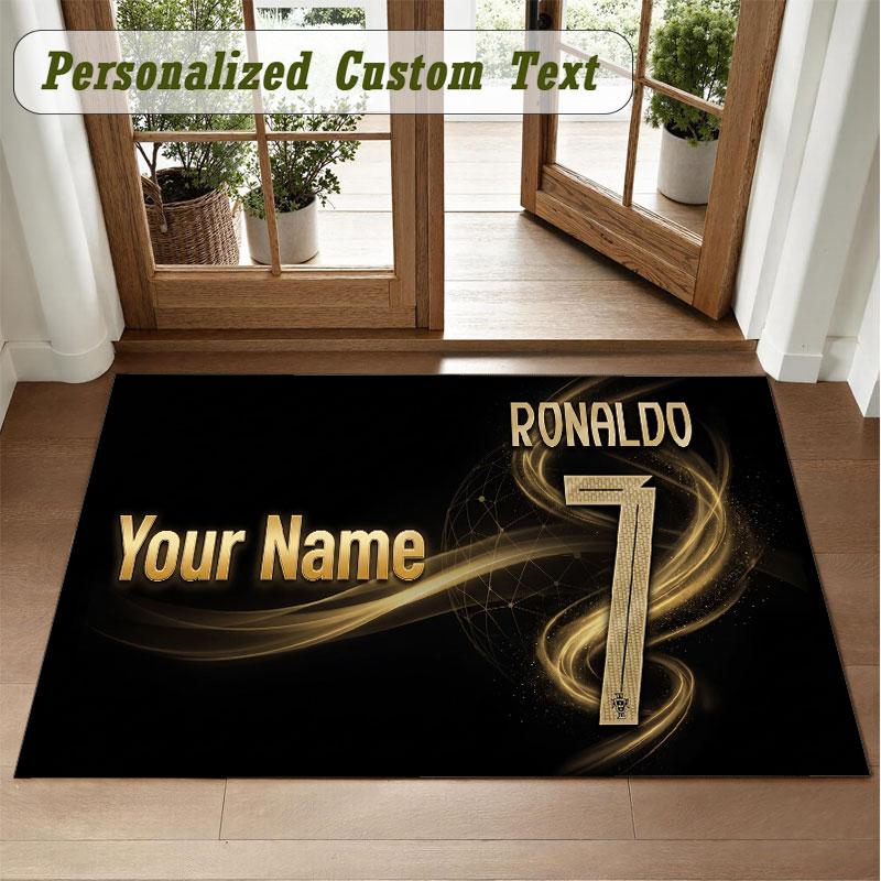 Crystal Velvet Square Rug Custom NameCristiano Ronaldo Pattern Non Slip Home Floor Decor Rug