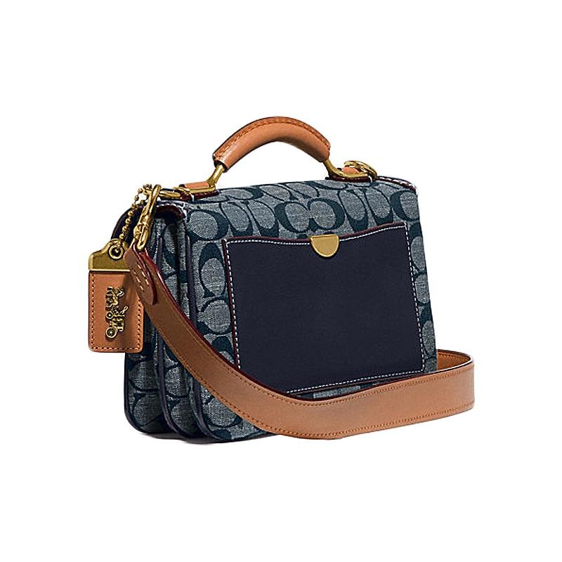 Coach Riley Floral Print Canvas And Leather Pillow Bag Women Handbags Denim-Blue 3630-B4RA3
