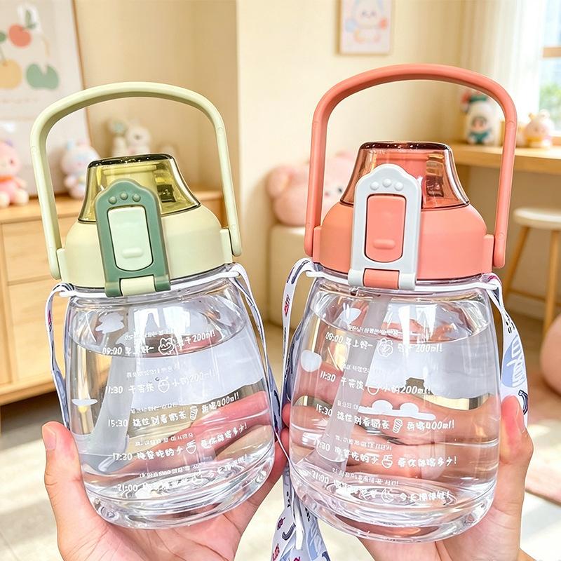 Water bottle strictly selected popular plastic cup large capacity cartoon water cup drop-proof cute simple kettle with straw wholesale big belly cup