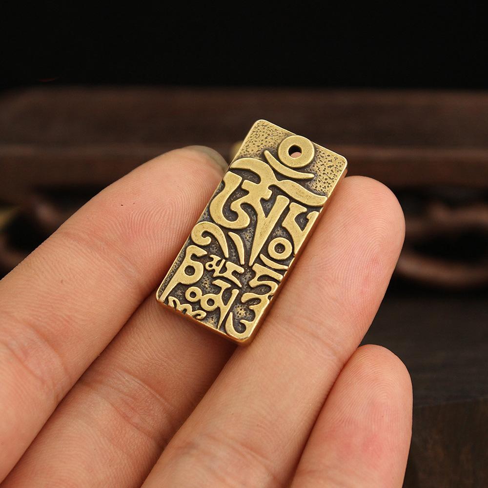 Brass Tibetan Six Character Proverbs Talisman Safe Peace Token Lucky Auspicious Accessories DIY Mini Hanging Decoration
