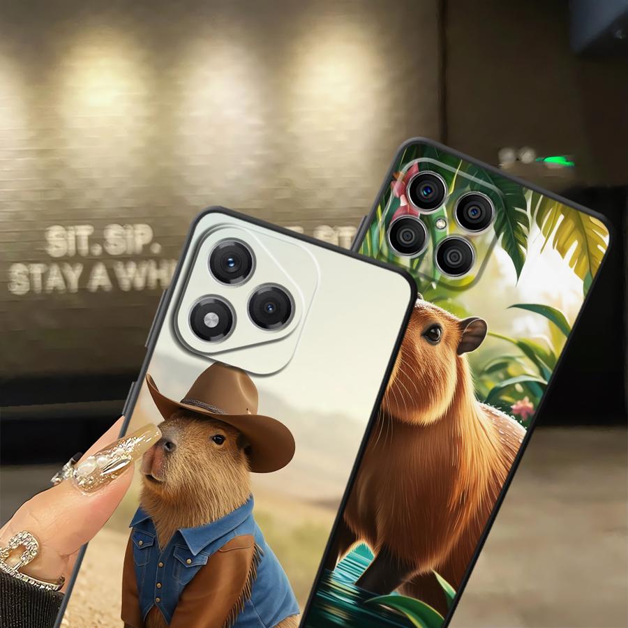 Милый чехол-капибара для Honor X7 X6 8X X8 X5b Magic5Lite X9a 90 200 400 Lite 70 Черный Мягкий чехол для телефона
