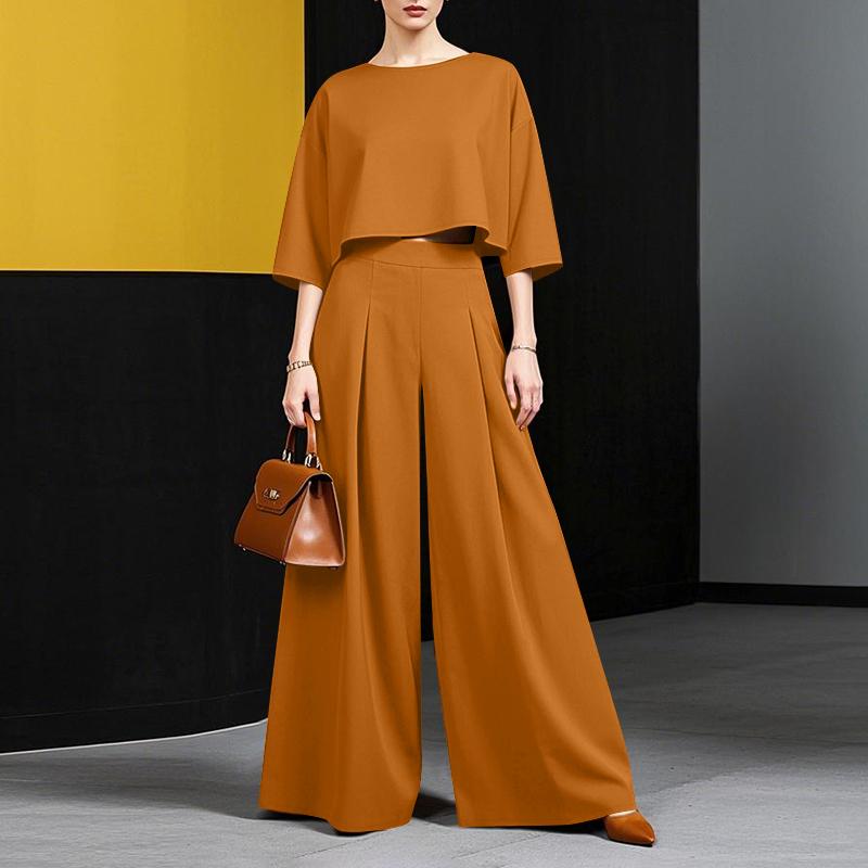 ZANZEA Женская блузка с рукавом 3/4 и широкие брюки, повседневный комплект из двух предметов