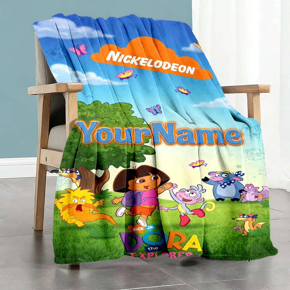 Dora Explorer Customize Your Name Blanket Throw Customizable Blanket Soft & Cozy for Office Office Chair Bed Sofa Four Seasons Universal