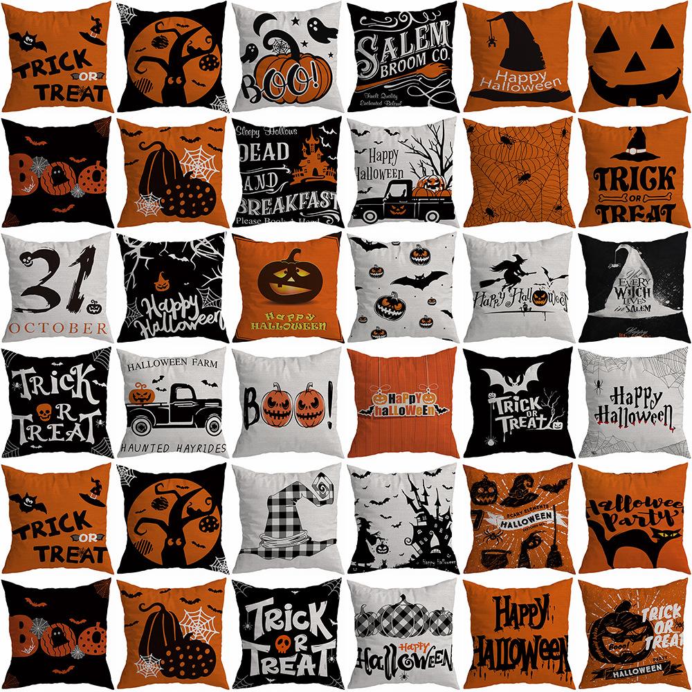 New Style 45x45cm Halloween Cushion Cover Linen Pillowcase Pumpkin Grimace Print Festival Party Decorative Pillow Covers, 1PC